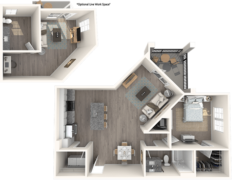 Floor plan for 1 bed, 1 bath, 818 sqft